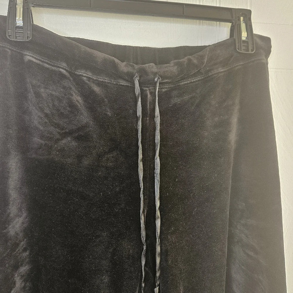 Calvin Klein Black Velvet Wide Leg Pull On Athleisure Pants Cottom Blend L GUC - Picture 3 of 11